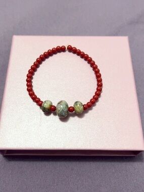 Natural Agate & Coral Energy Bracelet size 16cm